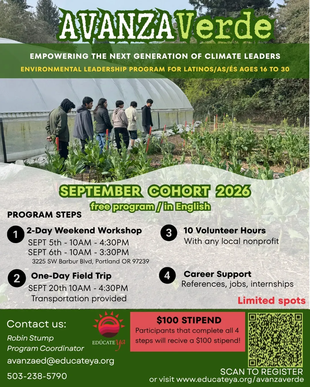AVANZA VERDE September Cohort at Educate Ya! in Portland
