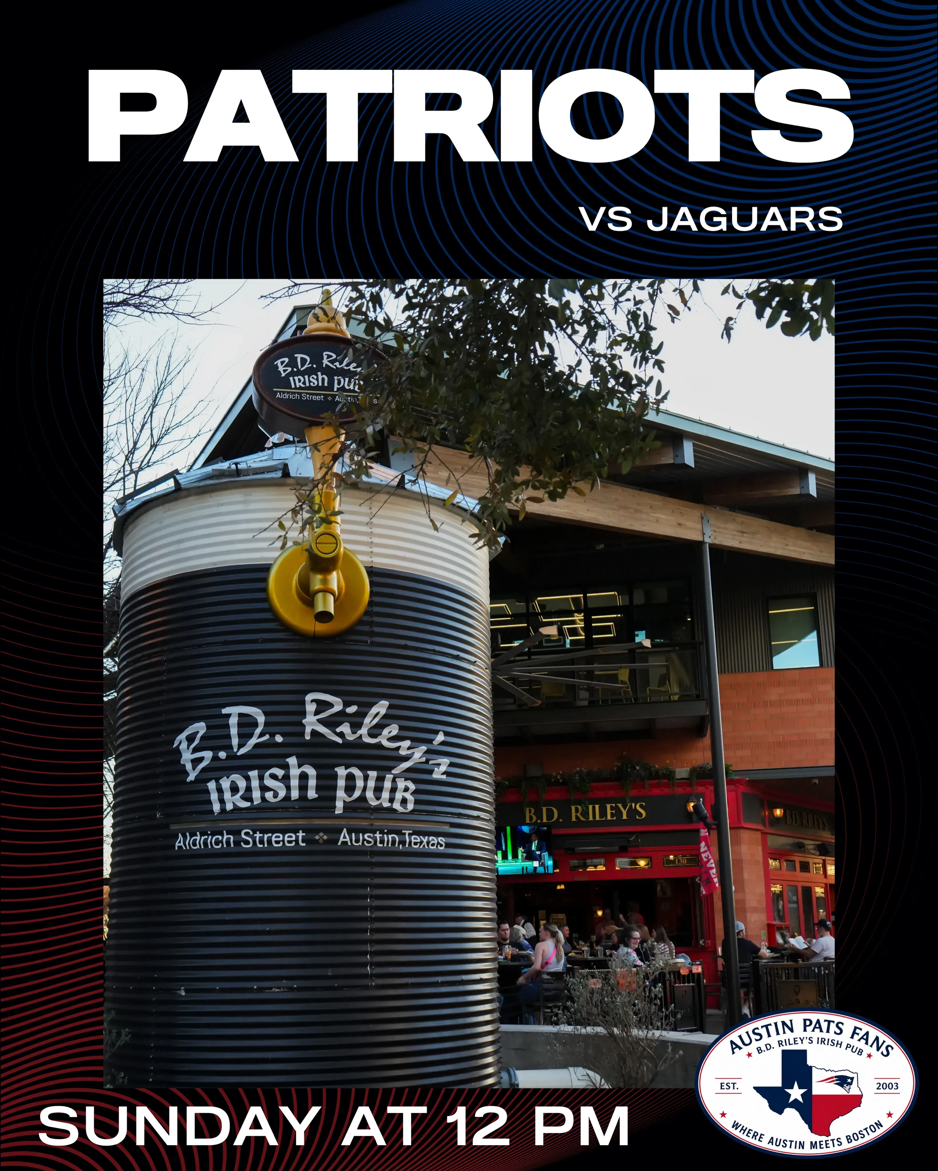 Recption Austin Riley Patriots vs Jaguars Watch Party in Austin | Mato