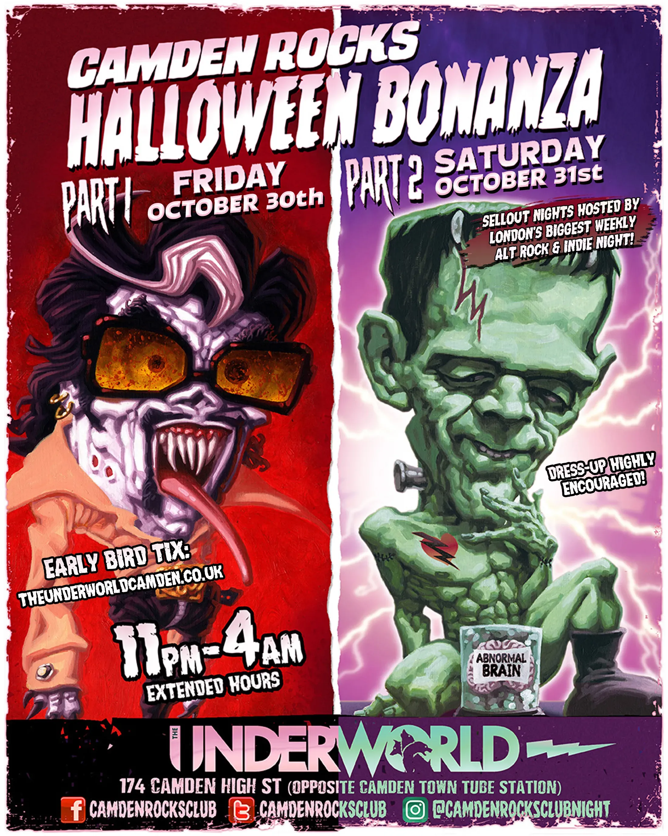 Freedom App Two Rocks Map Camden Rocks Halloween Bonanza at The Underworld in London