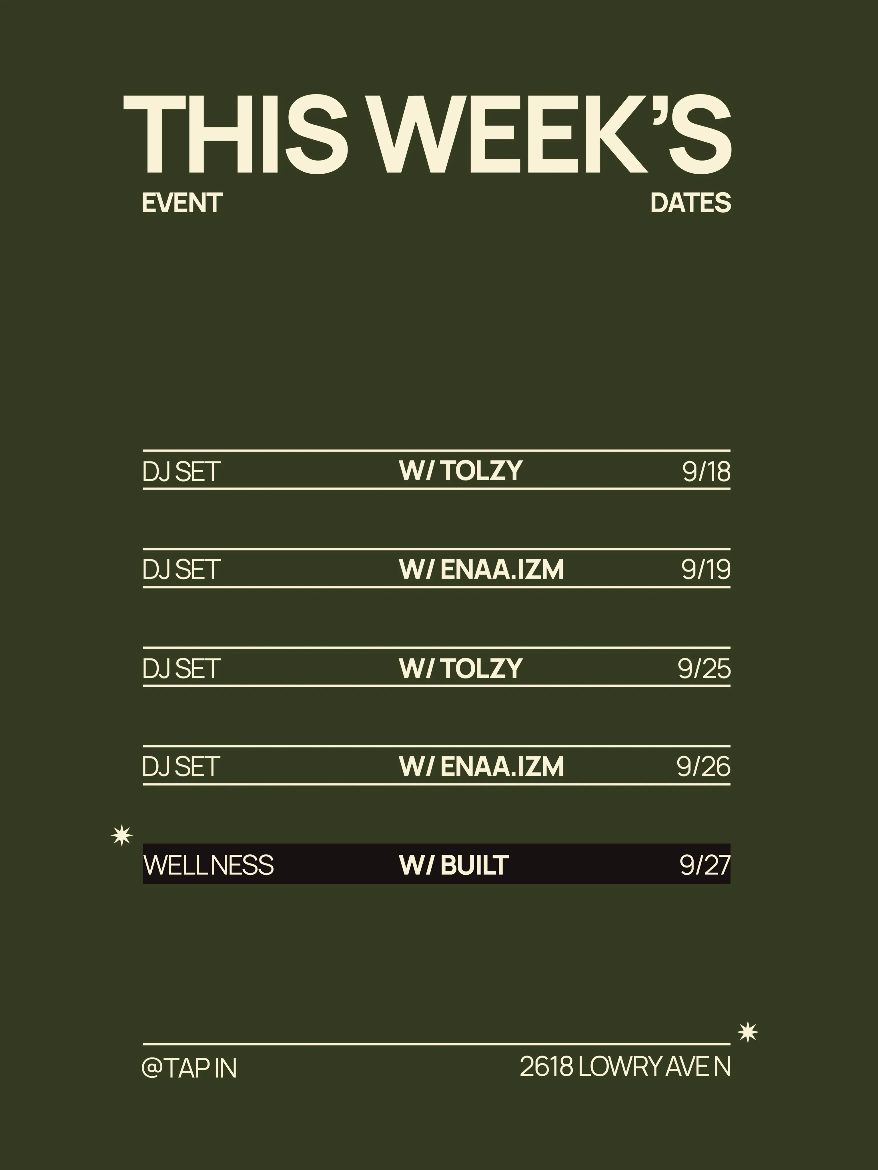 DJ Set w/ Tolzy at Tap In Kitchen & Cocktails in Minneapolis